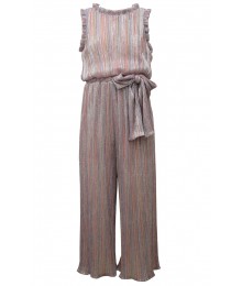 Bonnie Jean Multi Striped Brown/Gold/Metallic Sheer Boudre Jumpsuit 